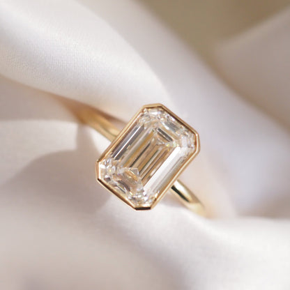 2.5 CT Emerald Cut Bezel Lab Grown Diamond Engagement Ring