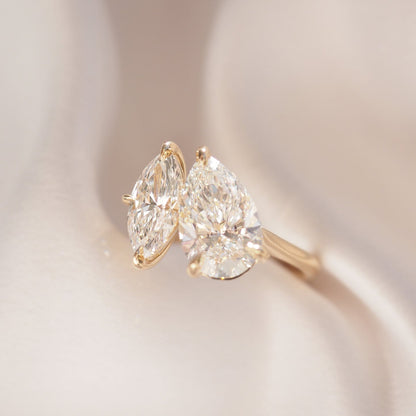 3.35 CT Pear & Marquise Cut Toi Et Moi Lab Grown Diamond Engagement Ring