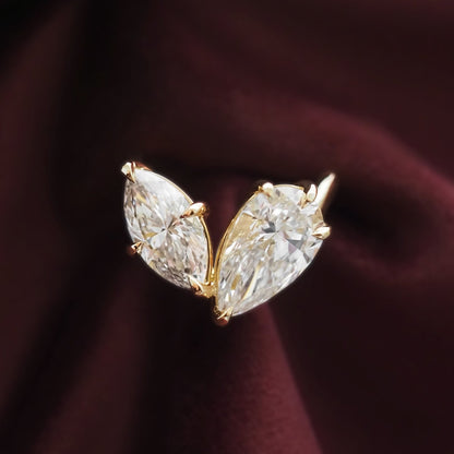 6.40 TCW Pear & Marquise Cut Toi Et Moi Lab Grown Diamond Engagement Ring