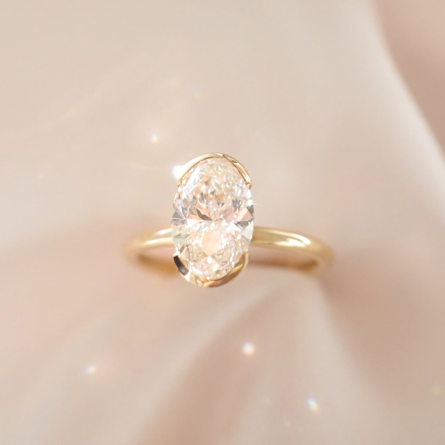 2.02 CT Oval Cut Half Bezel Lab Grown Diamond Engagement Ring