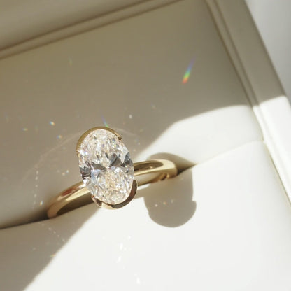 2.02 CT Oval Cut Half Bezel Lab Grown Diamond Engagement Ring