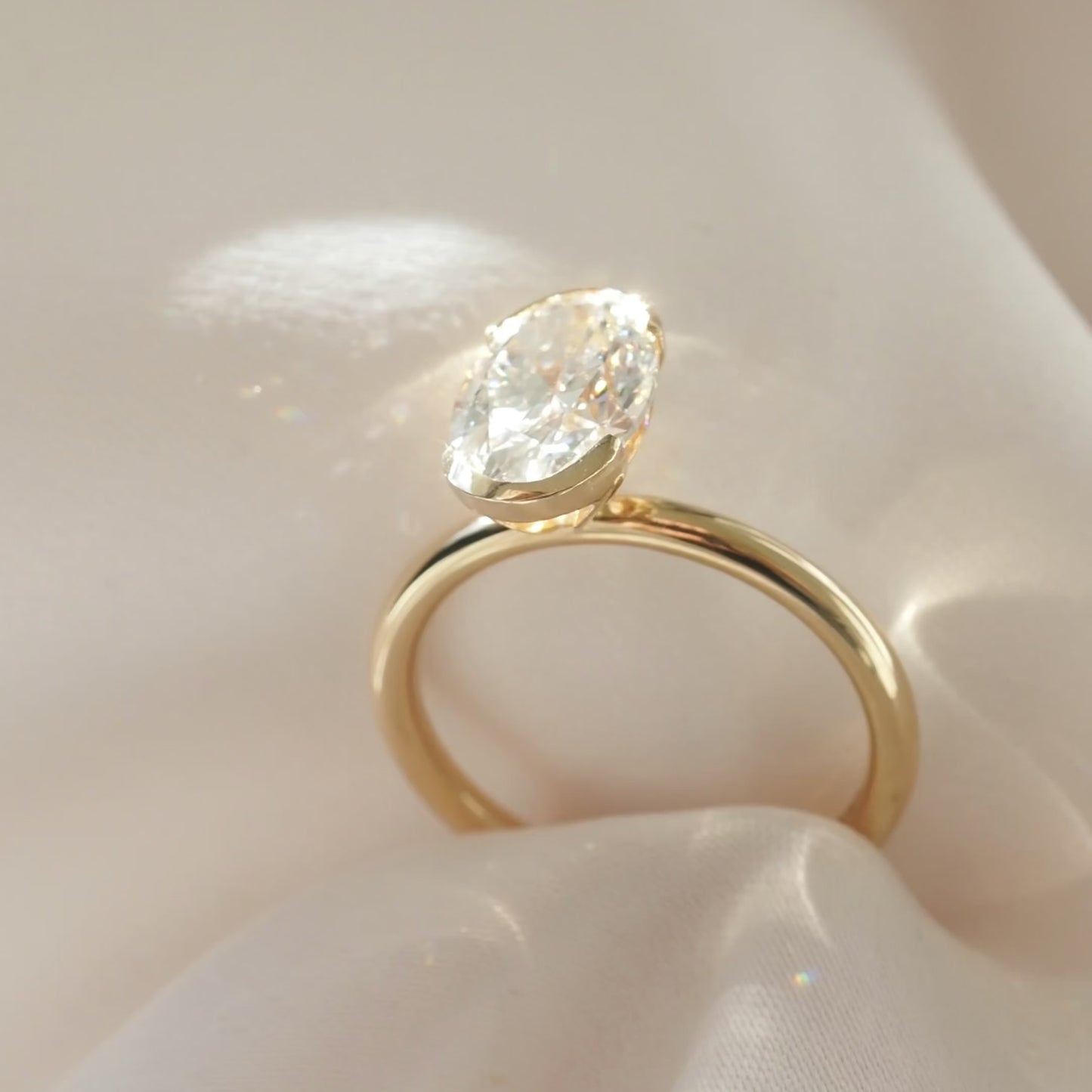 2.02 CT Oval Cut Half Bezel Lab Grown Diamond Engagement Ring