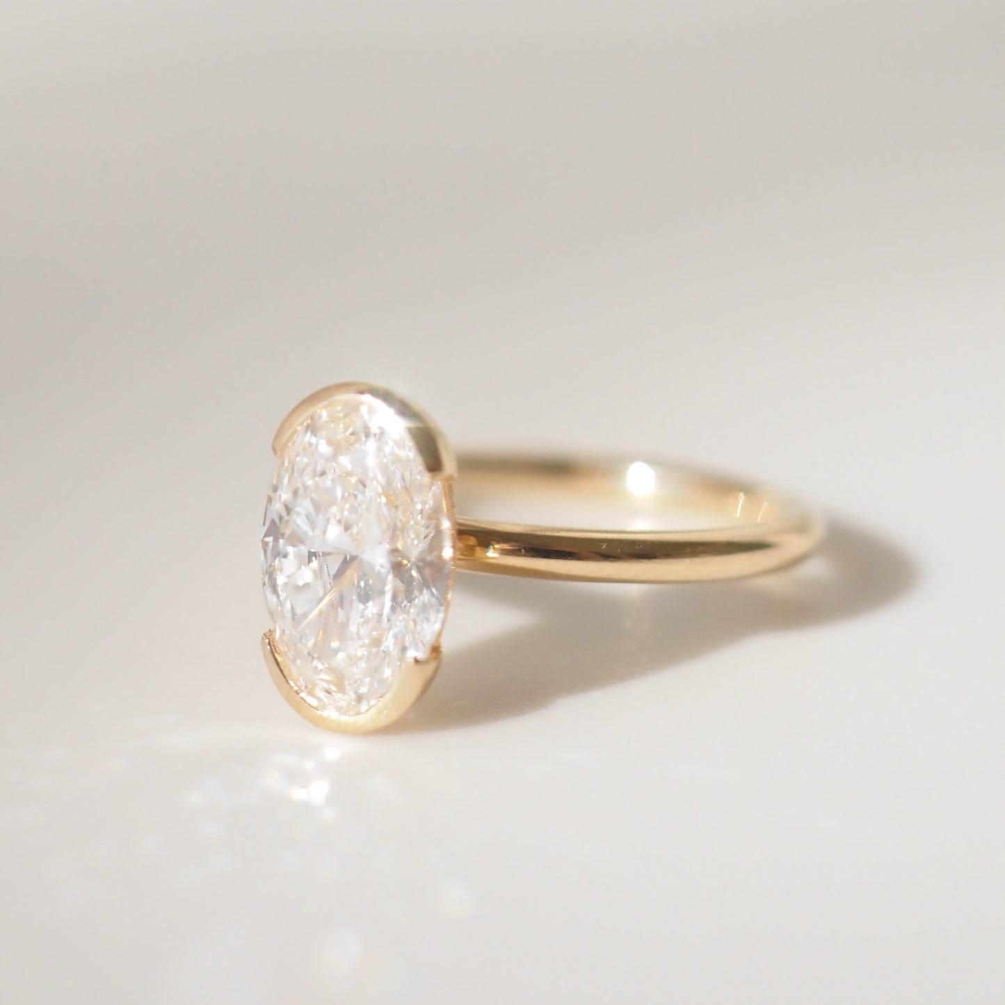 2.02 CT Oval Cut Half Bezel Lab Grown Diamond Engagement Ring