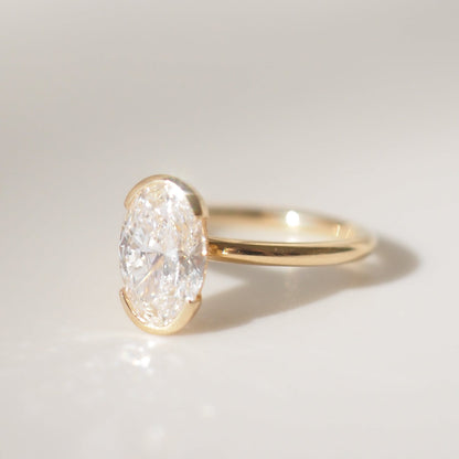 2.02 CT Oval Cut Half Bezel Lab Grown Diamond Engagement Ring