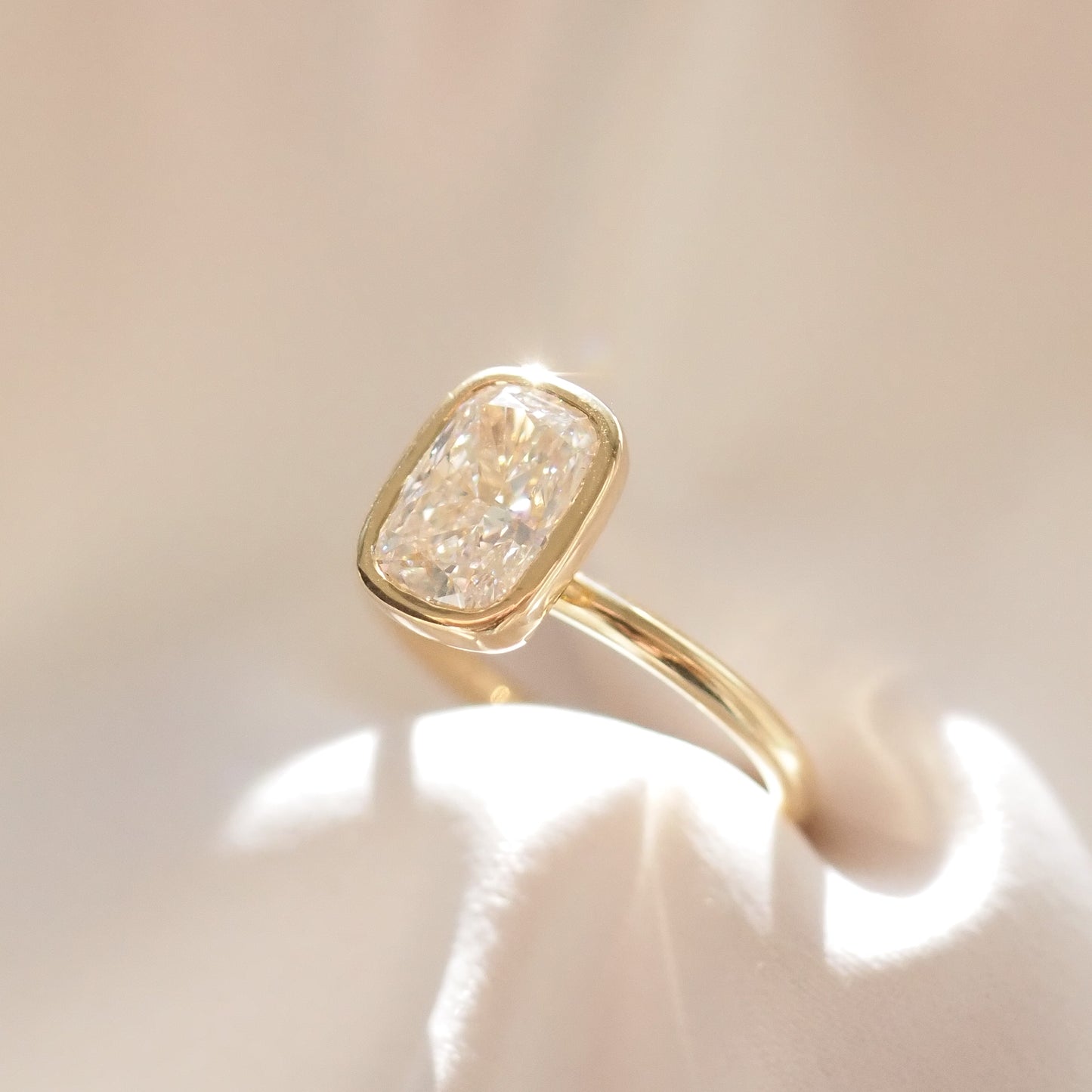 2.09 CT Elongated Cushion Cut  Bezel Lab Grown Diamond Engagement Ring