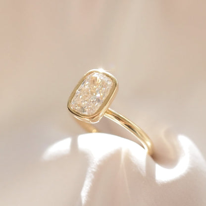 2.09 CT Elongated Cushion Cut  Bezel Lab Grown Diamond Engagement Ring