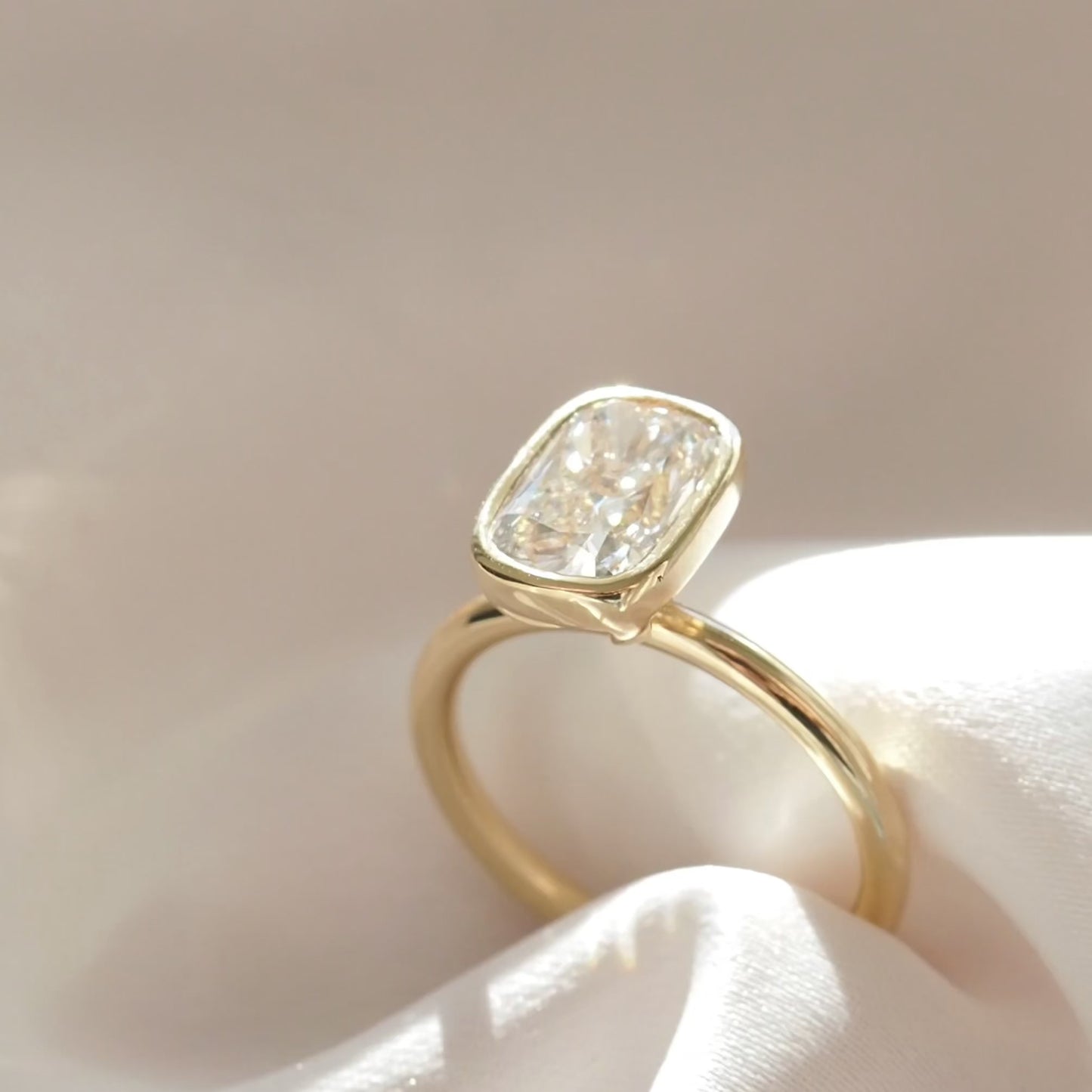 2.09 CT Elongated Cushion Cut  Bezel Lab Grown Diamond Engagement Ring