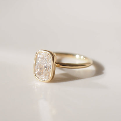 2.09 CT Elongated Cushion Cut  Bezel Lab Grown Diamond Engagement Ring