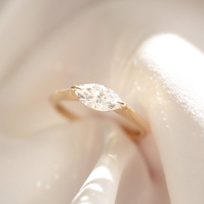 0.60 CT Marquise Cut East-West Solitaire Lab Grown Diamond Engagement Ring