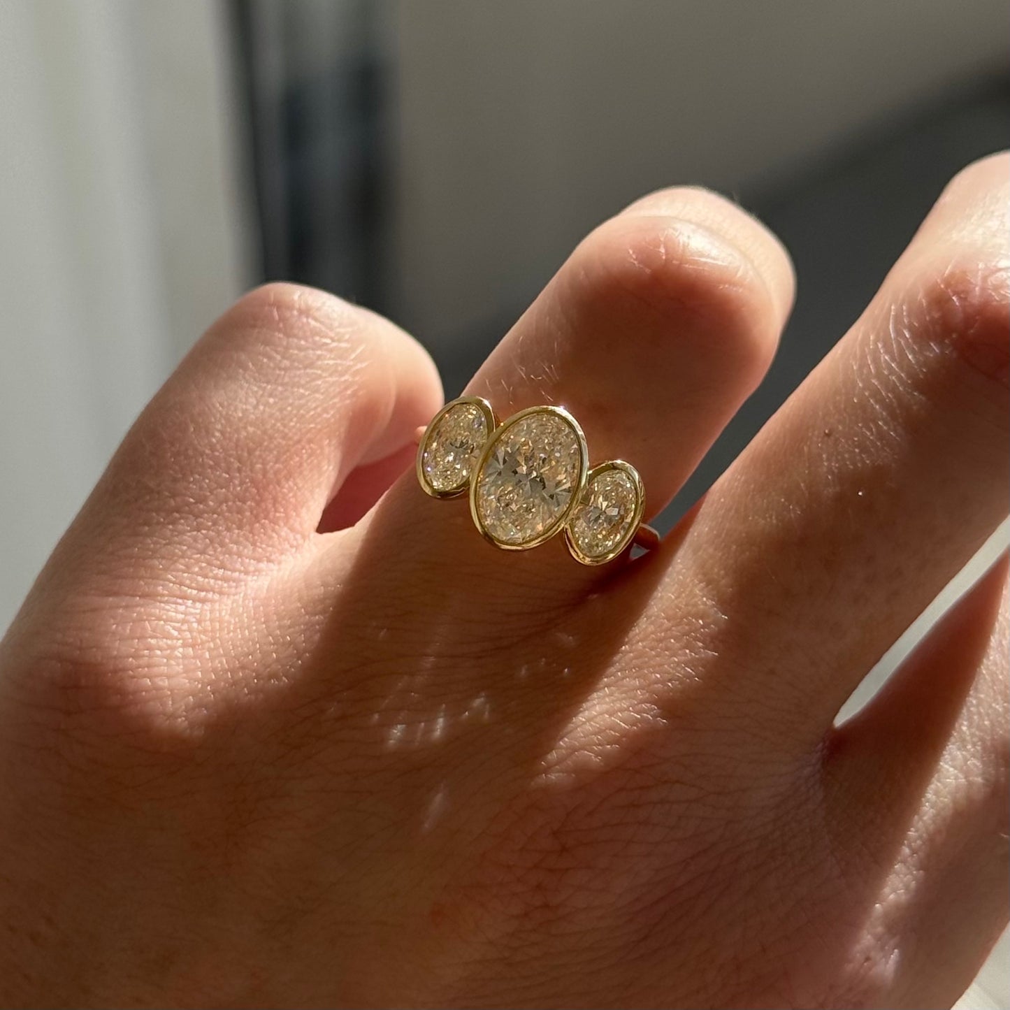 1.54 CT Oval Cut Three Stones Lab Grown Diamond Engagement Ring