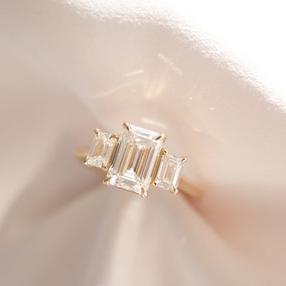 1.57 CT Emerald Cut Three Stones Lab Grown Diamond Engagement Ring