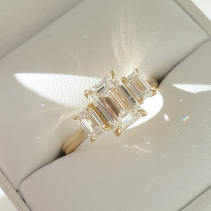 1.57 CT Emerald Cut Three Stones Lab Grown Diamond Engagement Ring