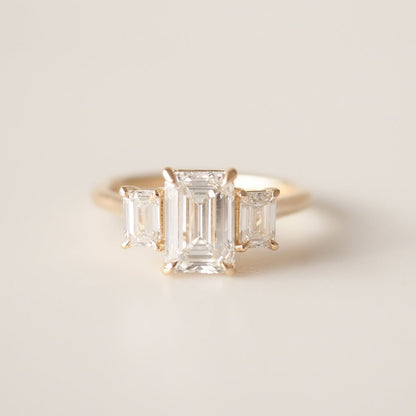 1.57 CT Emerald Cut Three Stones Lab Grown Diamond Engagement Ring