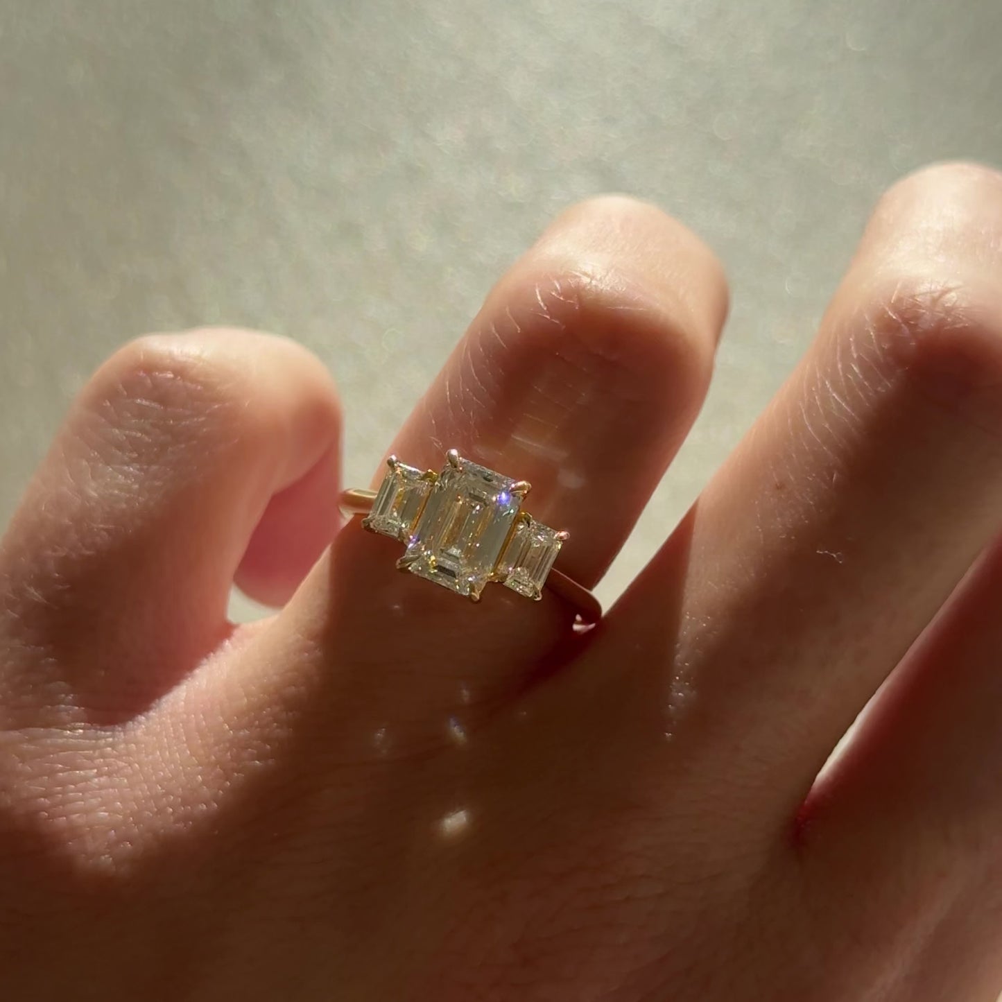 1.57 CT Emerald Cut Three Stones Lab Grown Diamond Engagement Ring