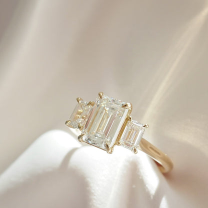 1.57 CT Emerald Cut Three Stones Lab Grown Diamond Engagement Ring