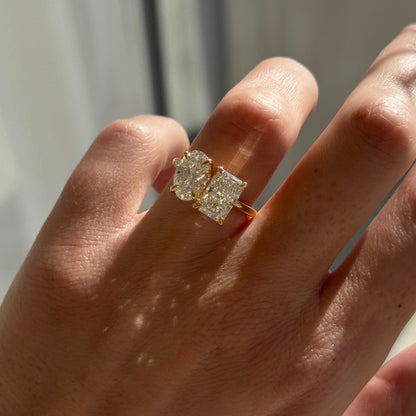 3.43 TCW Radiant & Oval Cut Toi Et Moi Lab Grown Diamond Engagement Ring