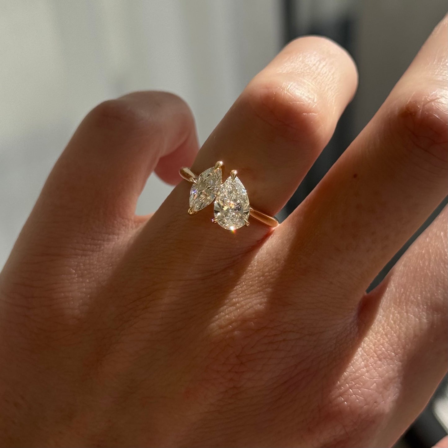 1.53 TCW Pear & Marquise Cut Toi Et Moi Lab Grown Diamond Engagement Ring