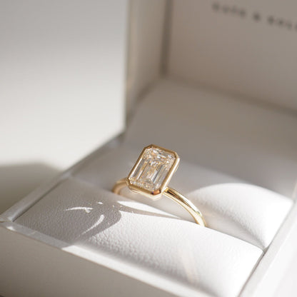 2.02 CT Emerald Shaped Bezel Lab Grown Diamond Engagement Ring