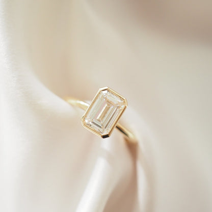 2.02 CT Emerald Shaped Bezel Lab Grown Diamond Engagement Ring