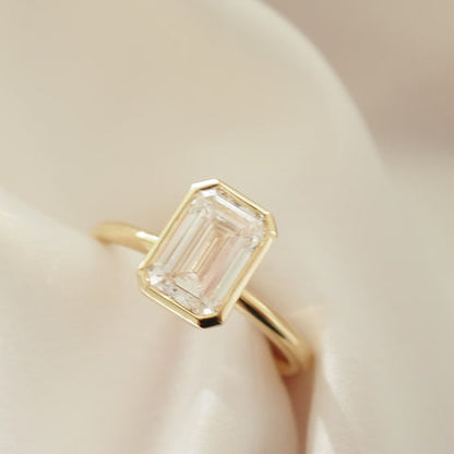 2.02 CT Emerald Shaped Bezel Lab Grown Diamond Engagement Ring