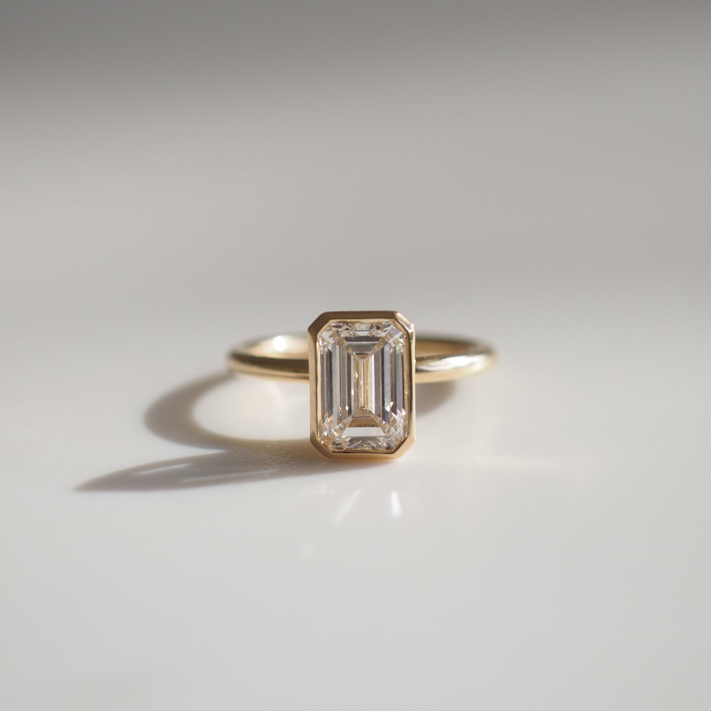 2.02 CT Emerald Shaped Bezel Lab Grown Diamond Engagement Ring