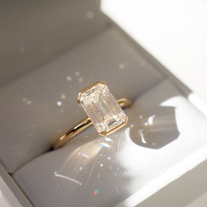 2.11 CT Emerald Cut Half Bezel Lab Grown Diamond Engagement Ring