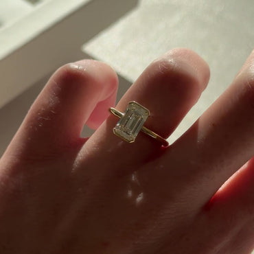 2.11 CT Emerald Cut Half Bezel Lab Grown Diamond Engagement Ring