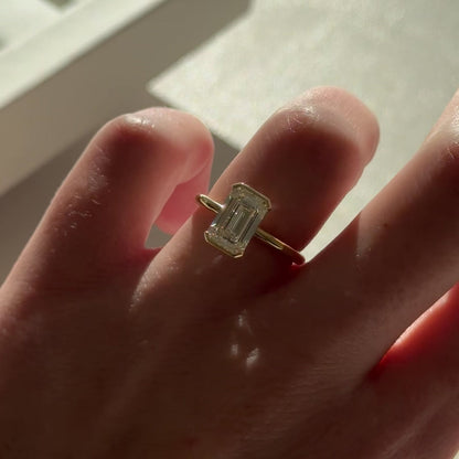 2.11 CT Emerald Cut Half Bezel Lab Grown Diamond Engagement Ring