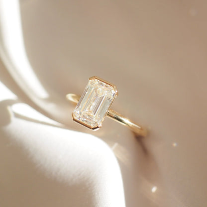 2.11 CT Emerald Cut Half Bezel Lab Grown Diamond Engagement Ring