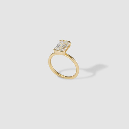 2.11 CT Emerald Cut Half Bezel Lab Grown Diamond Engagement Ring