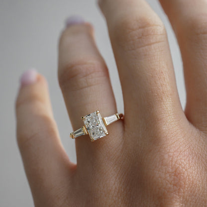 1.51 CT Radiant Cut Three Stones Lab Grown Diamond Engagement Ring