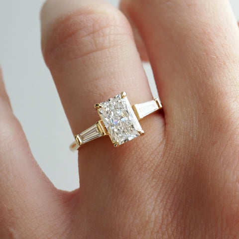 1.51 CT Radiant Cut Three Stones Lab Grown Diamond Engagement Ring