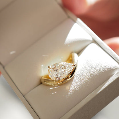 2 CT East West Pear Cut Solitaire Lab Grown Diamond Engagement Ring