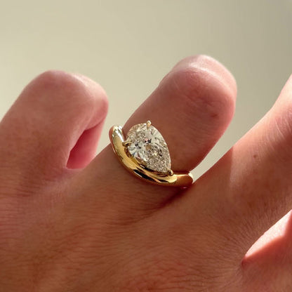 2 CT East West Pear Cut Solitaire Lab Grown Diamond Engagement Ring