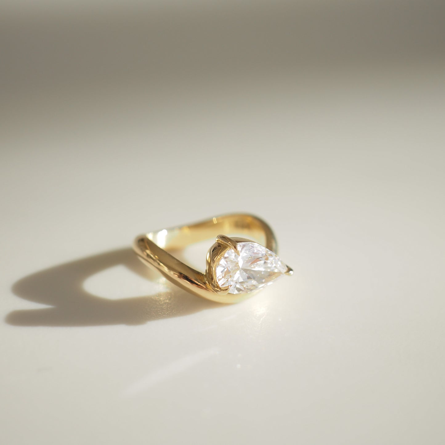 2 CT East West Pear Cut Solitaire Lab Grown Diamond Engagement Ring