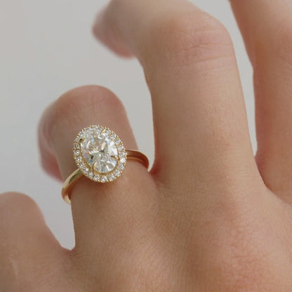 2 CT Oval Cut Halo Lab Grown Diamond Engagement Ring