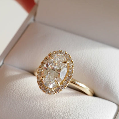 2 CT Oval Cut Halo Lab Grown Diamond Engagement Ring
