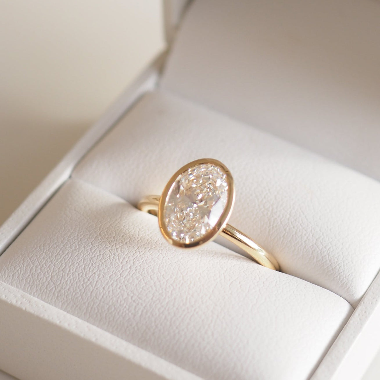 2.01 CT Oval Cut Bezel Lab Grown Diamond Engagement Ring