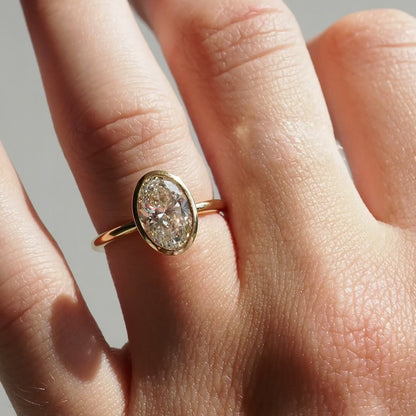 2.01 CT Oval Cut Bezel Lab Grown Diamond Engagement Ring