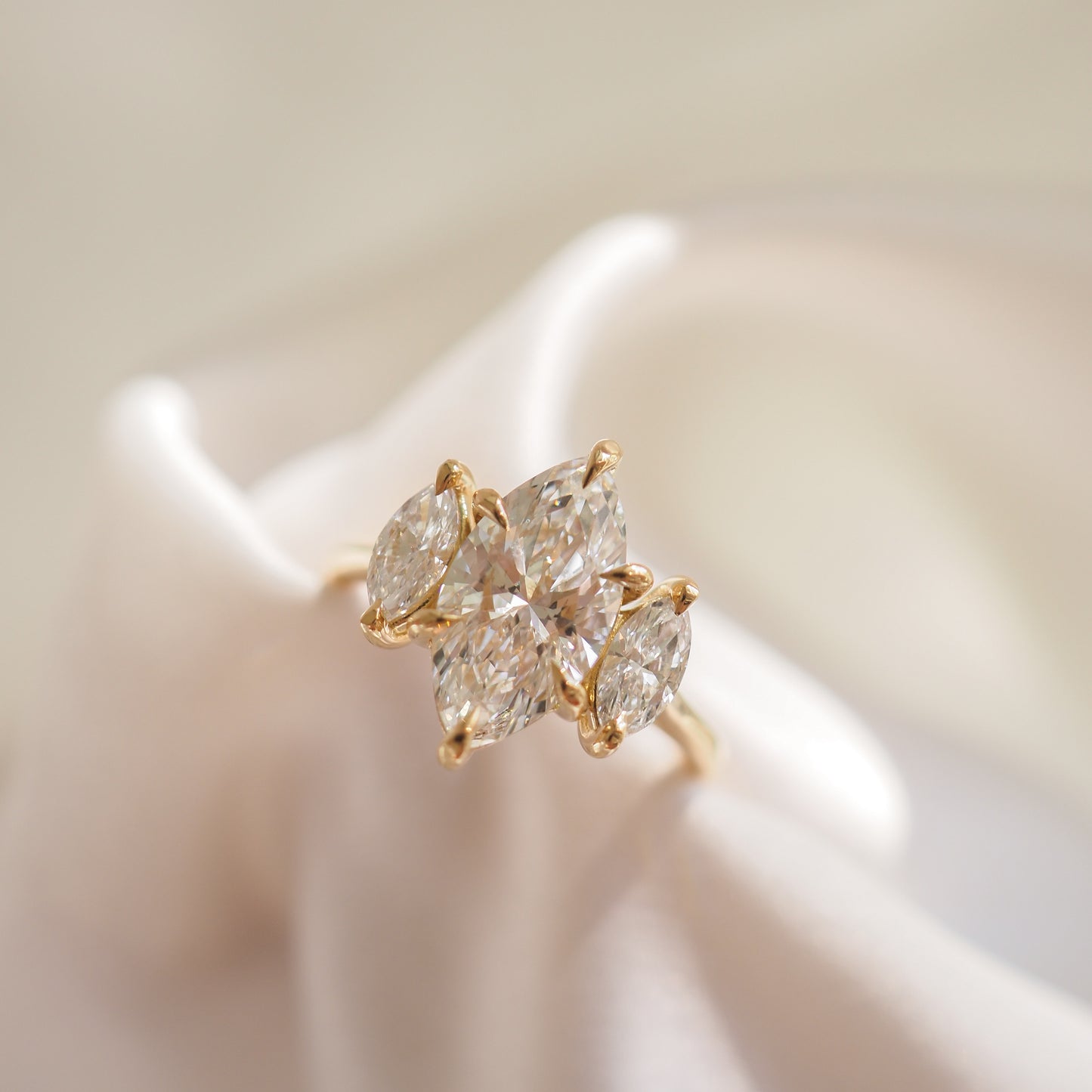 2.05 CT Marquise Cut Three Stones Lab Grown Diamond Engagement Ring