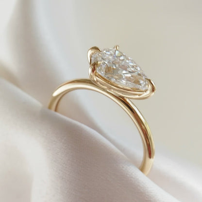 1.53 CT Pear East-West Solitaire Lab Grown Diamond Engagement Ring