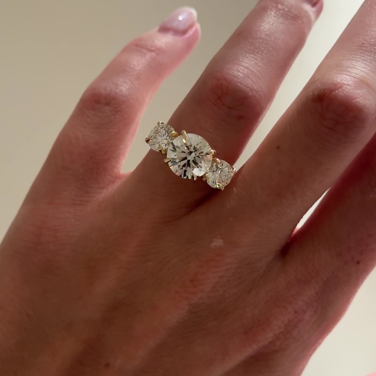 3.08 CT Round Cut Three Stones Lab Grown Diamond Engagement Ring