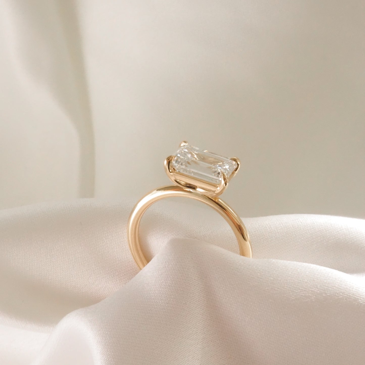 2 CT Emerald  East West Solitaire Lab Grown Diamond Engagement Ring