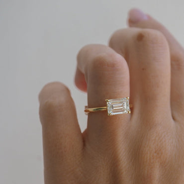 2 CT Emerald  East West Solitaire Lab Grown Diamond Engagement Ring