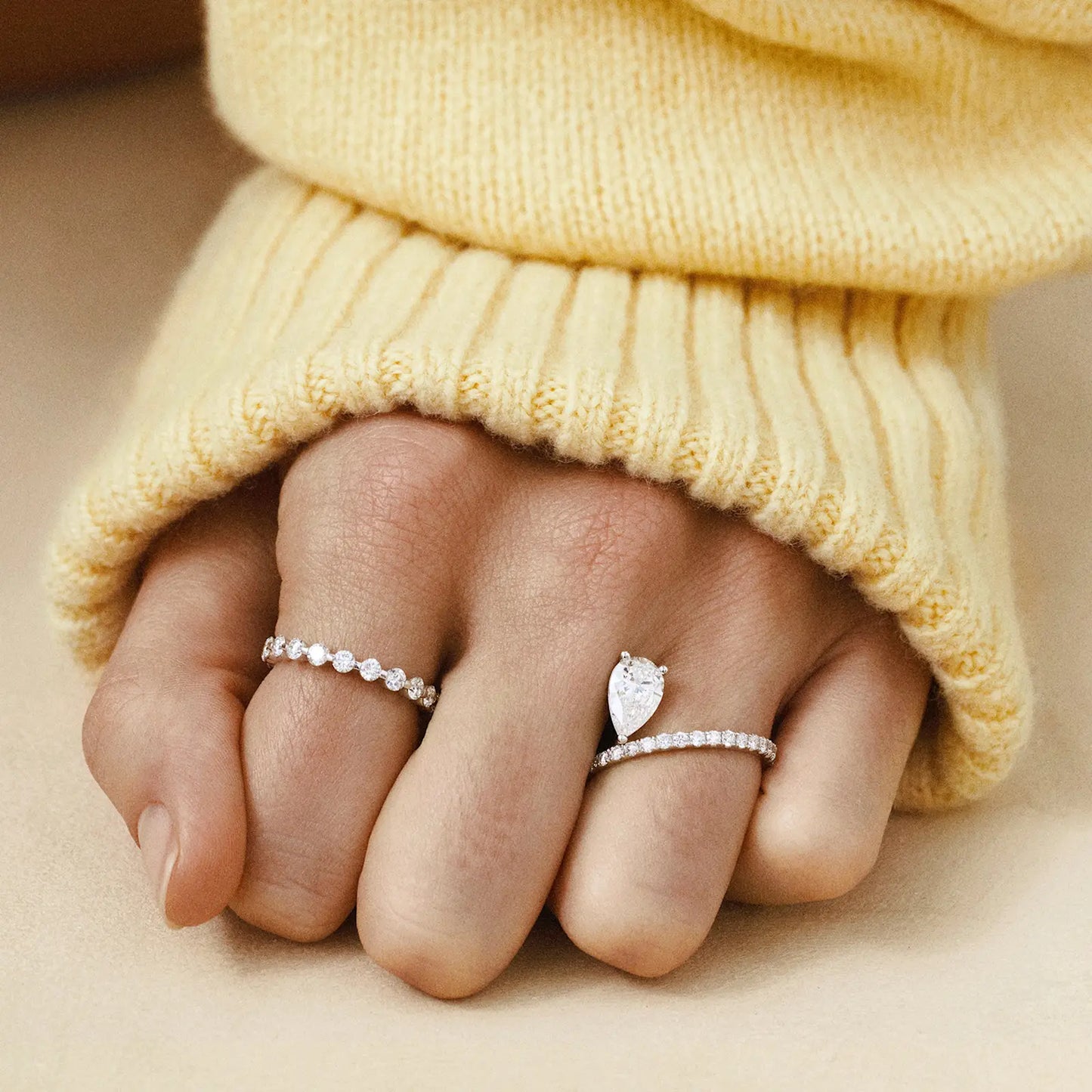 Timeless 1.2 CT Pear Cut Swirl Unique Pear Setting Lab Grown Diamond Engagement Ring