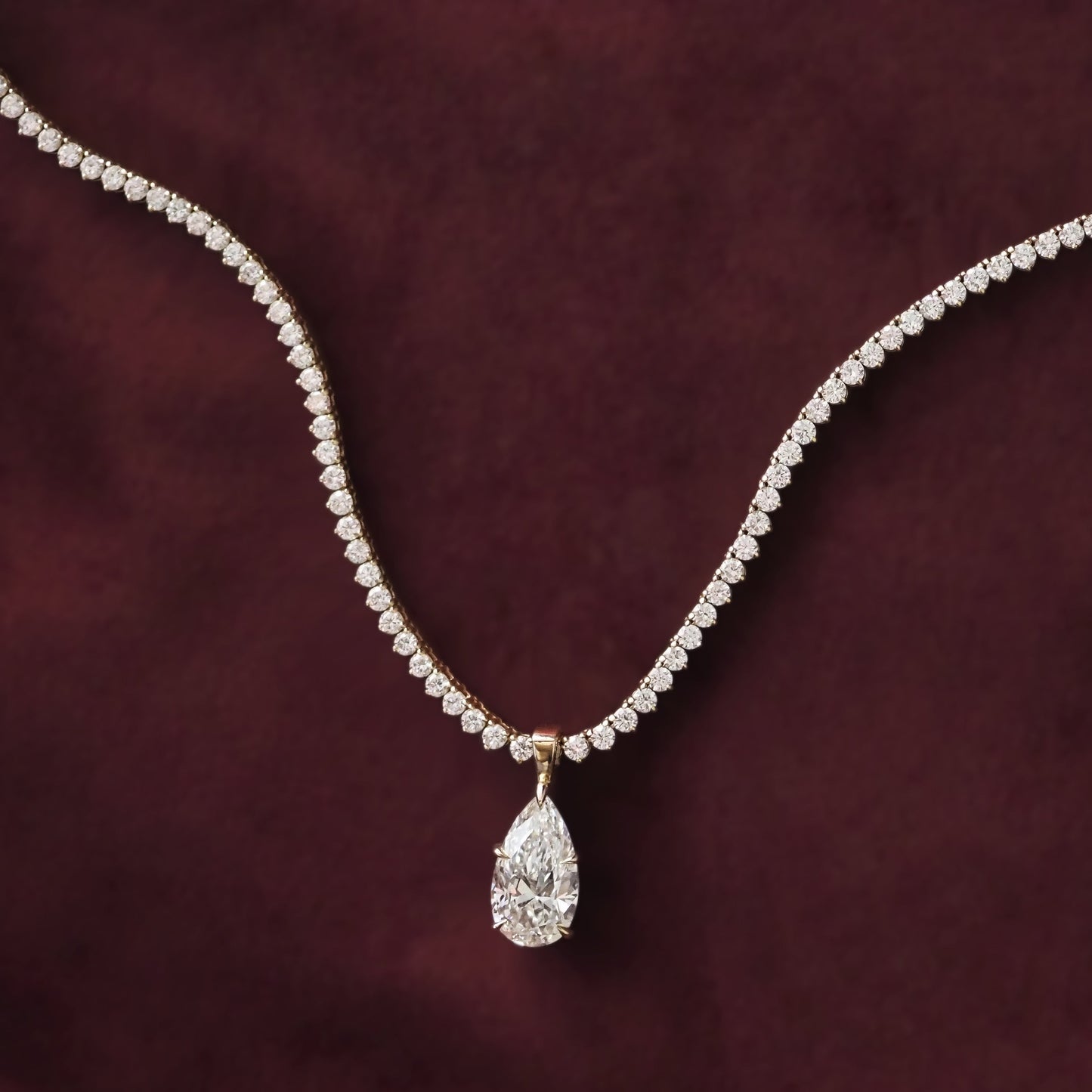 11.18 TCW Pear & Round Shaped Tennis Lab Grown Diamond Necklace