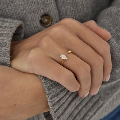 Timeless 0.9 CT Pear Cut Open End Solitaire Setting Lab Grown Diamond Engagement Ring