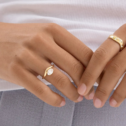 Timeless 0.8 CT Oval Cut Swirl Solitaire Setting Lab Grown Diamond Engagement Ring