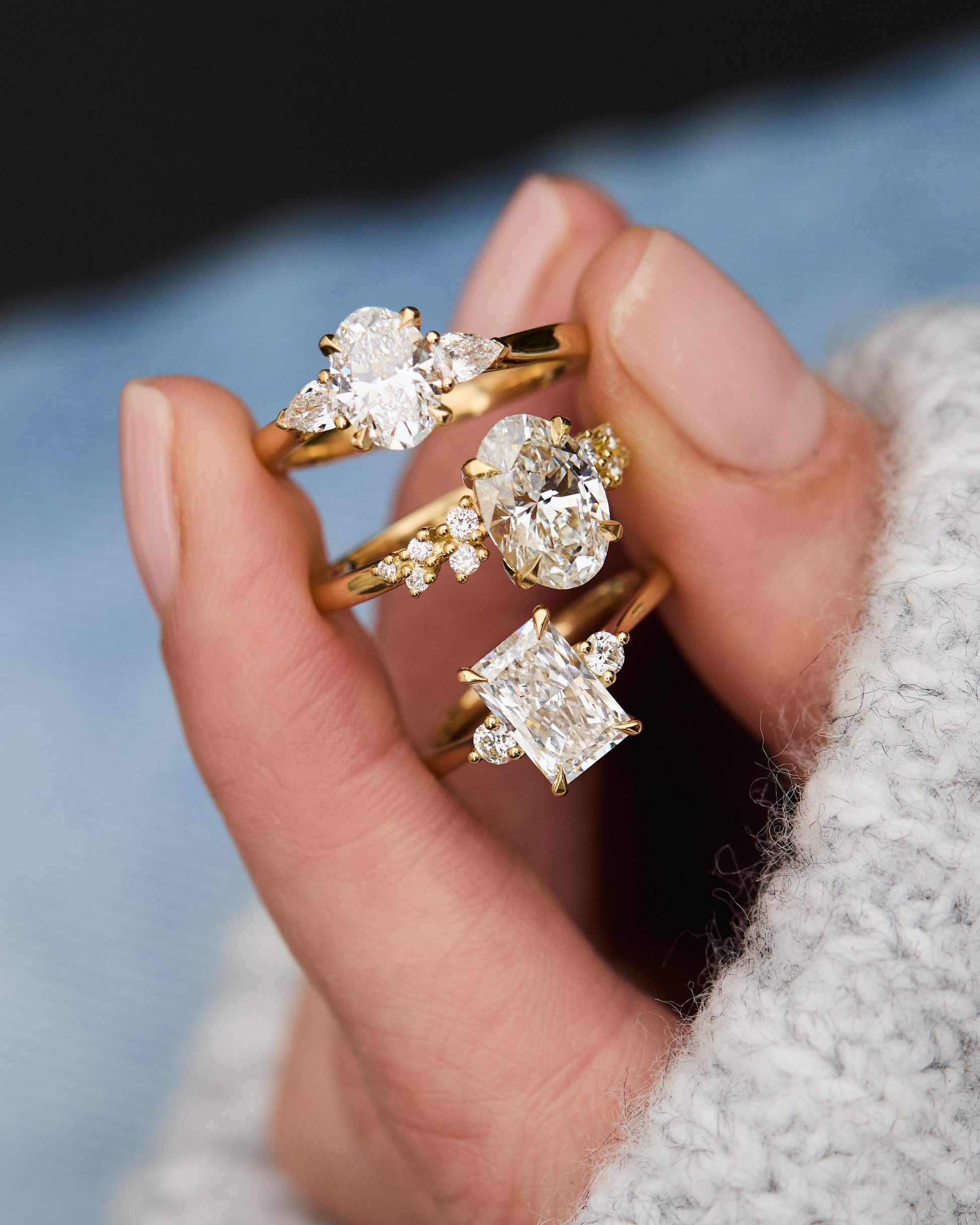 Marquise Shaped Three Stone Lab Grown Diamond Engagement Ring