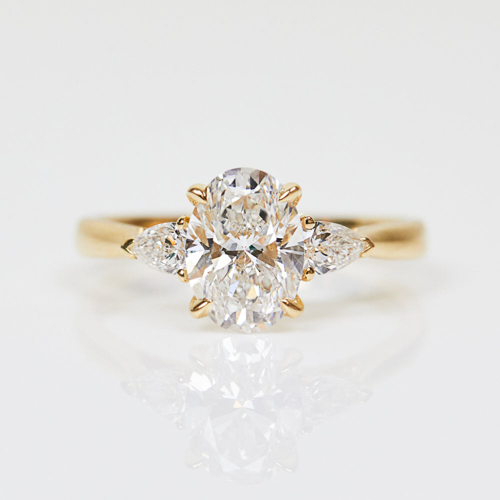 Marquise Shaped Three Stone Lab Grown Diamond Engagement Ring